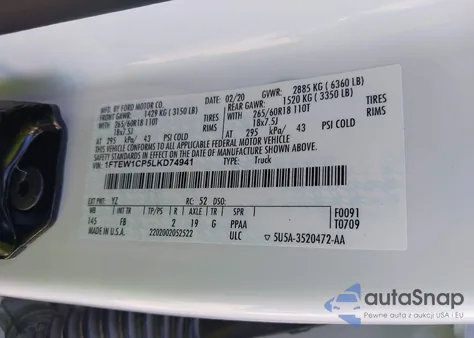 2020 Ford F-150 Xlt from USA, damaged, VIN 1FTEW1CP5LKD74941